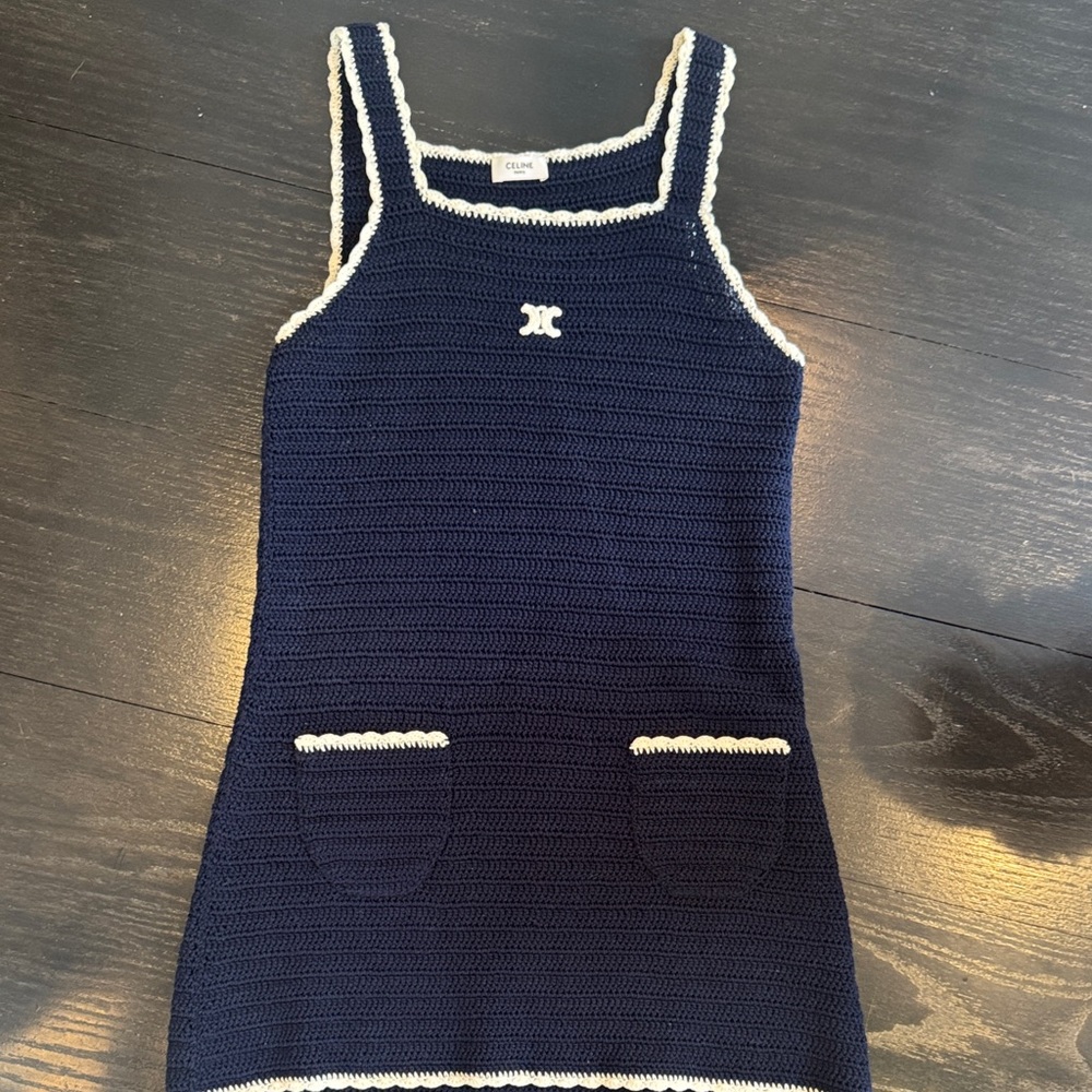 Celine resort 2025 Navy and Cream Knit Dress